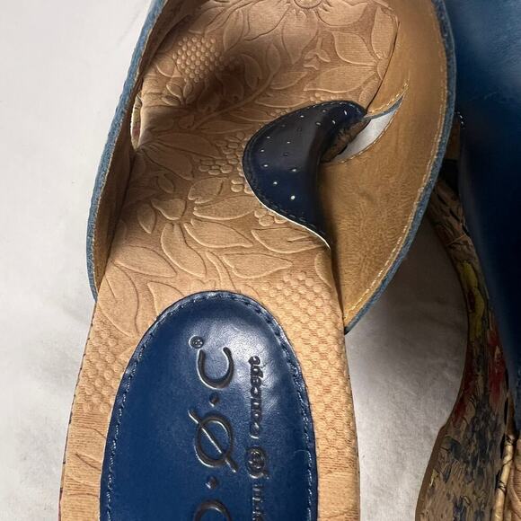 b.o.c. Teal Blue Leather Wedge Slide Sandals Floral Cork Heel Size 9 - Picture 7 of 12